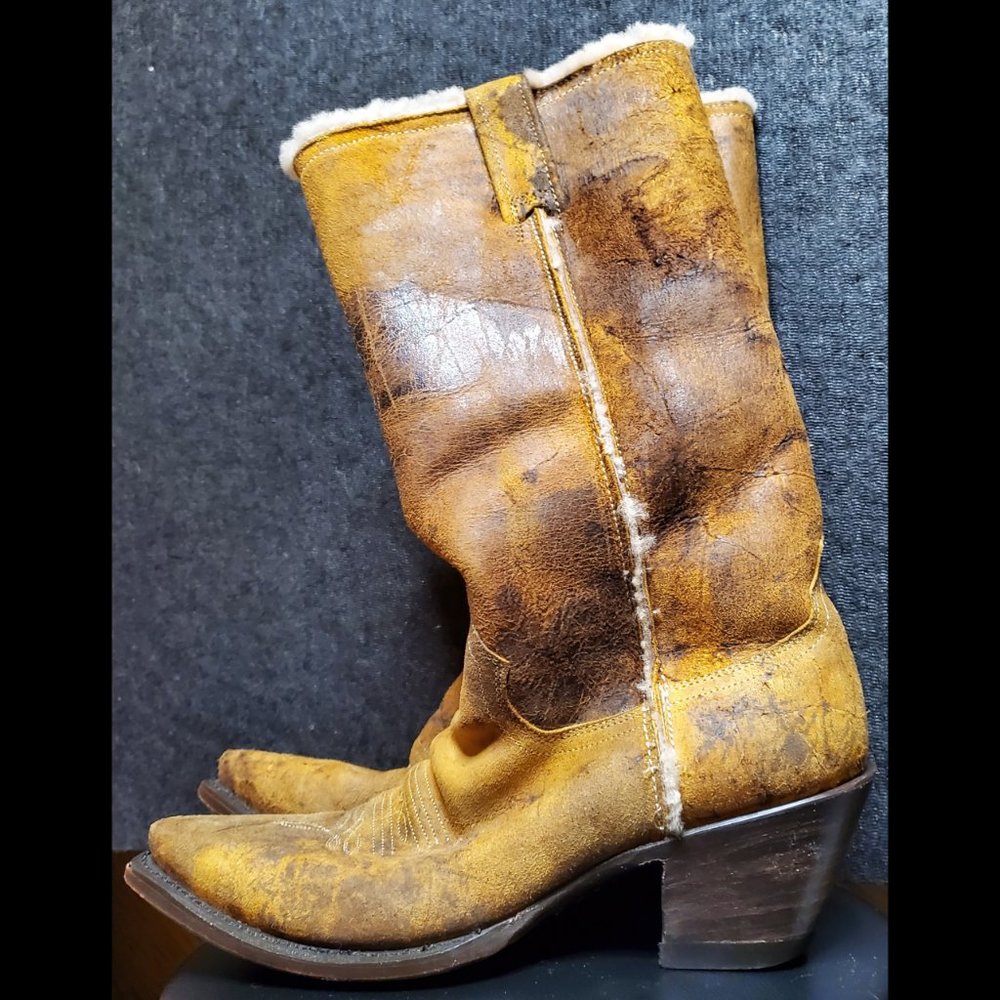 12) STETSON Leather Shearling Fur Wool Western Cowgirl Sz. 8 - Picture 3 of 4